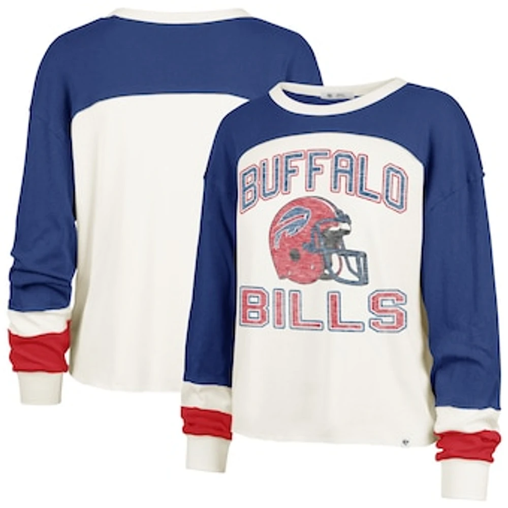 Women's '47 Cream/Royal Buffalo Bills Plus Double Header Curve Toni Long Sleeve T-Shirt