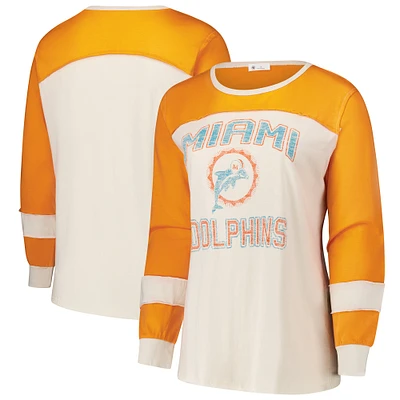 Women's Profile Cream/Orange Miami Dolphins Double Header Curve Toni Long Sleeve T-Shirt