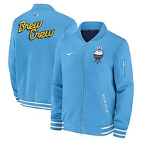 Men's Nike  Light Blue Milwaukee Brewers Authentic Collection City Connect Full-Zip Bomber Jacket