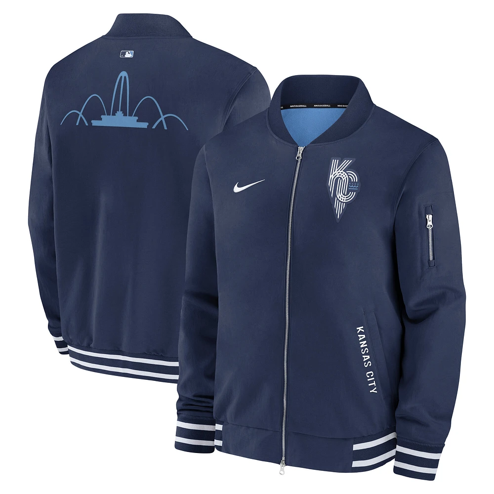 Men's Nike Navy Kansas City Royals Authentic Collection Connect Full-Zip Bomber Jacket