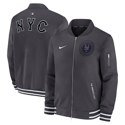 Men's Nike  Anthracite New York Mets Authentic Collection City Connect Full-Zip Bomber Jacket