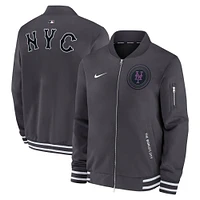 Men's Nike  Anthracite New York Mets Authentic Collection City Connect Full-Zip Bomber Jacket