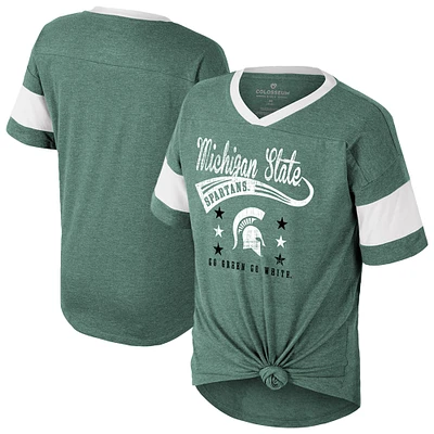 Girls Youth Colosseum  Green Michigan State Spartans Frontier Tie Front T-Shirt