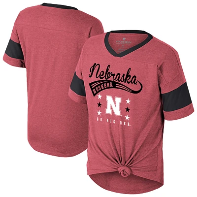 Girls Youth Colosseum  Scarlet Nebraska Huskers Frontier Tie Front T-Shirt