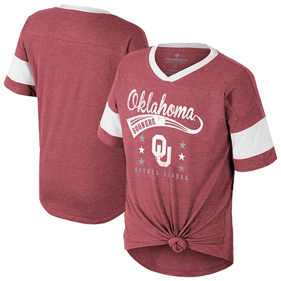 Girls Youth Colosseum  Crimson Oklahoma Sooners Frontier Tie Front T-Shirt