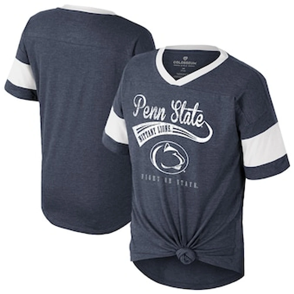 Girls Youth Colosseum  Navy Penn State Nittany Lions Frontier Tie Front T-Shirt