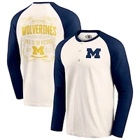 Men's Darius Rucker Collection by Fanatics Light Beige Michigan Wolverines Raglan Henley Long Sleeve T-Shirt