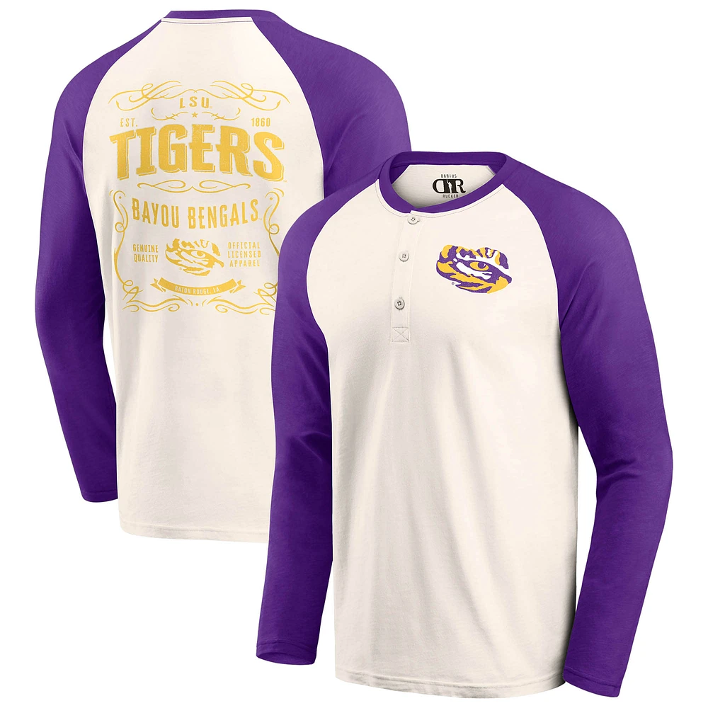 Men's Darius Rucker Collection by Fanatics Light Beige LSU Tigers Raglan Henley Long Sleeve T-Shirt