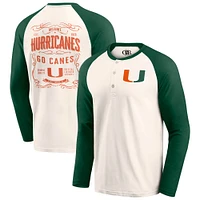 Men's Darius Rucker Collection by Fanatics Light Beige Miami Hurricanes Raglan Henley Long Sleeve T-Shirt