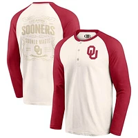 Men's Darius Rucker Collection by Fanatics Light Beige Oklahoma Sooners Raglan Henley Long Sleeve T-Shirt