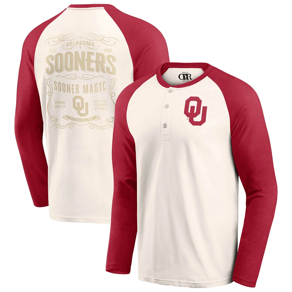 Men's Darius Rucker Collection by Fanatics Light Beige Oklahoma Sooners Raglan Henley Long Sleeve T-Shirt