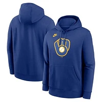 Men's Nike Royal Milwaukee Brewers Cooperstown Collection Logo Club Pullover Hoodie
