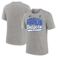 Men's Nike Heather Gray Brooklyn Dodgers Cooperstown Collection Retro Tri-Blend T-Shirt