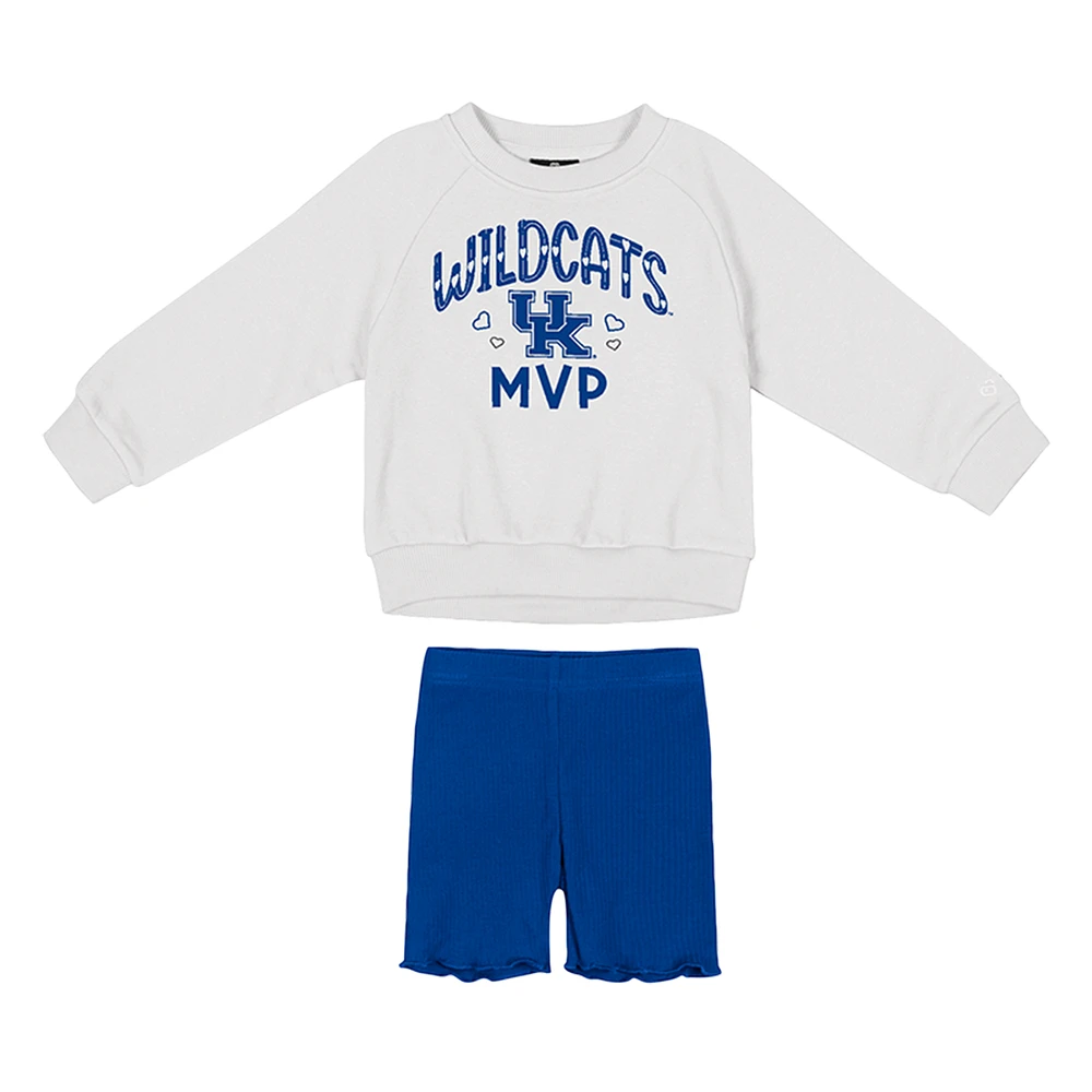 Girls Toddler Colosseum  White/Royal Kentucky Wildcats Beta Fleece Sweatshirt and Shorts Set