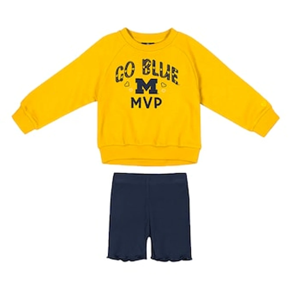 Girls Toddler Colosseum  Maize/Navy Michigan Wolverines Beta Fleece Sweatshirt and Shorts Set