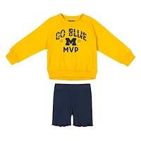 Girls Toddler Colosseum  Maize/Navy Michigan Wolverines Beta Fleece Sweatshirt and Shorts Set