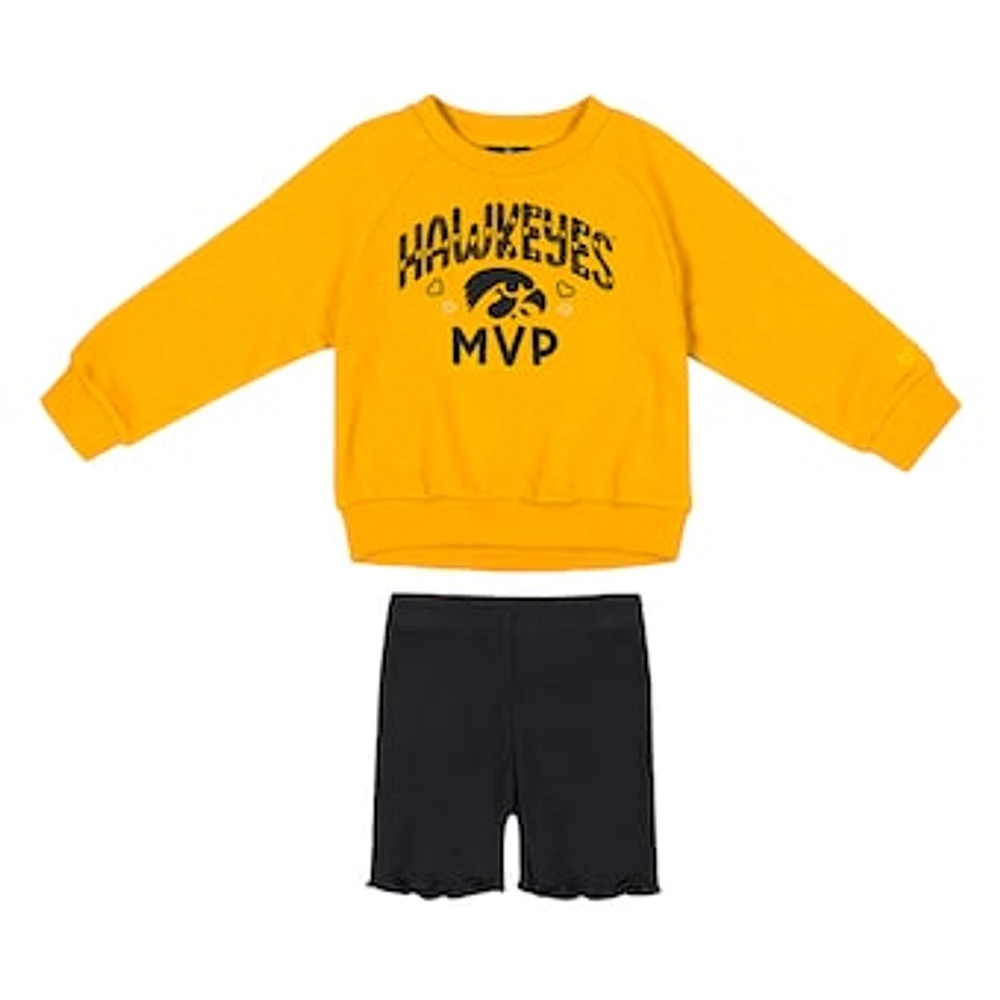 Girls Toddler Colosseum  Gold/Black Iowa Hawkeyes Beta Fleece Sweatshirt and Shorts Set