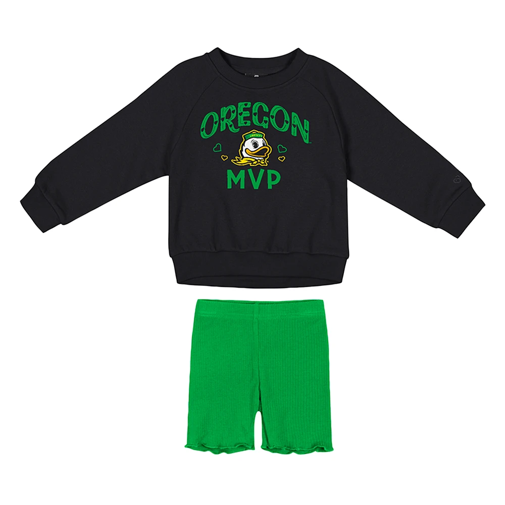 Girls Toddler Colosseum  Black/Green Oregon Ducks Beta Fleece Sweatshirt and Shorts Set