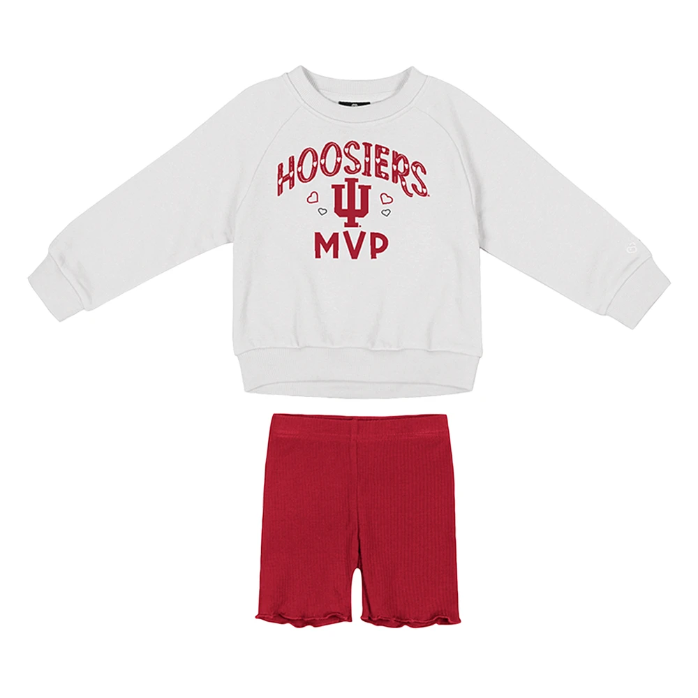 Girls Toddler Colosseum  White/Crimson Indiana Hoosiers Beta Fleece Sweatshirt and Shorts Set