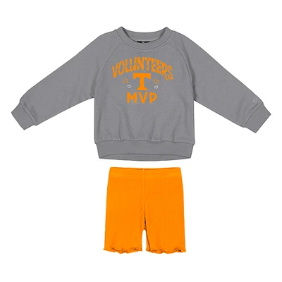 Girls Toddler Colosseum  Gray/Tennessee Orange Tennessee Volunteers Beta Fleece Sweatshirt and Shorts Set