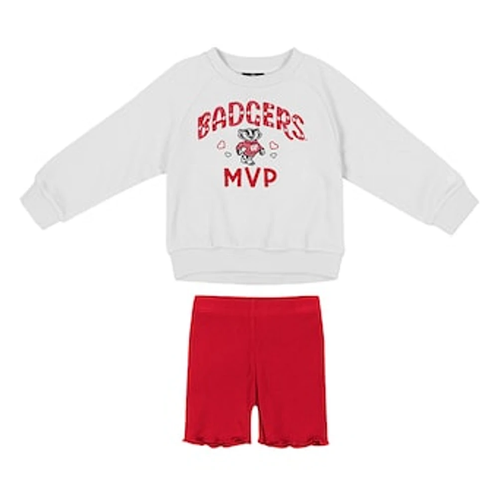 Girls Toddler Colosseum  White/Red Wisconsin Badgers Beta Fleece Sweatshirt and Shorts Set