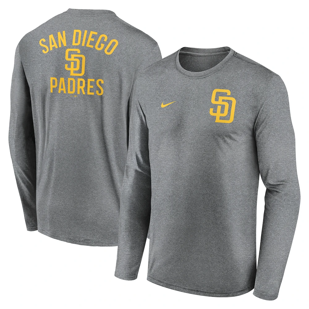 Men's Nike Heather Charcoal San Diego Padres 2-Hit Legend Performance Long Sleeve T-Shirt
