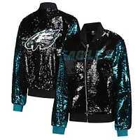 Women's Cuce Black Philadelphia Eagles Two-Tone Team Colored Full-Zip Sequin Jacket