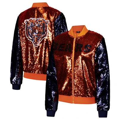 Women's Cuce Orange Chicago Bears Two-Tone Team Colored Full-Zip Sequin Jacket