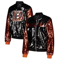 Women's Cuce Black Cincinnati Bengals Two-Tone Team Colored Full-Zip Sequin Jacket