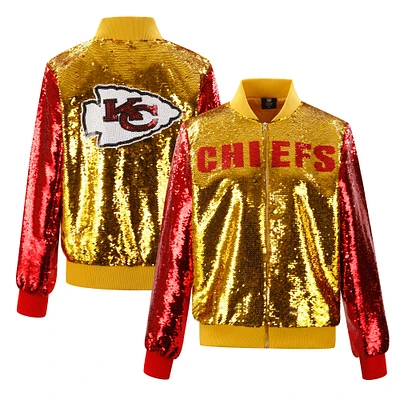 Women's Cuce Gold Kansas City Chiefs Two-Tone Team Colored Full-Zip Sequin Jacket