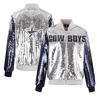 Women's Cuce Silver Dallas Cowboys Two-Tone Team Colored Full-Zip Sequin Jacket