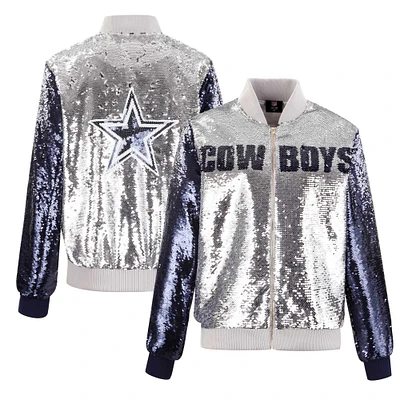 Women's Cuce Silver Dallas Cowboys Two-Tone Team Colored Full-Zip Sequin Jacket