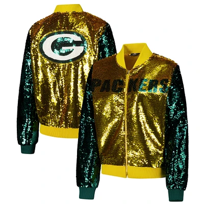 Women's Cuce Gold Green Bay Packers Two-Tone Team Colored Full-Zip Sequin Jacket