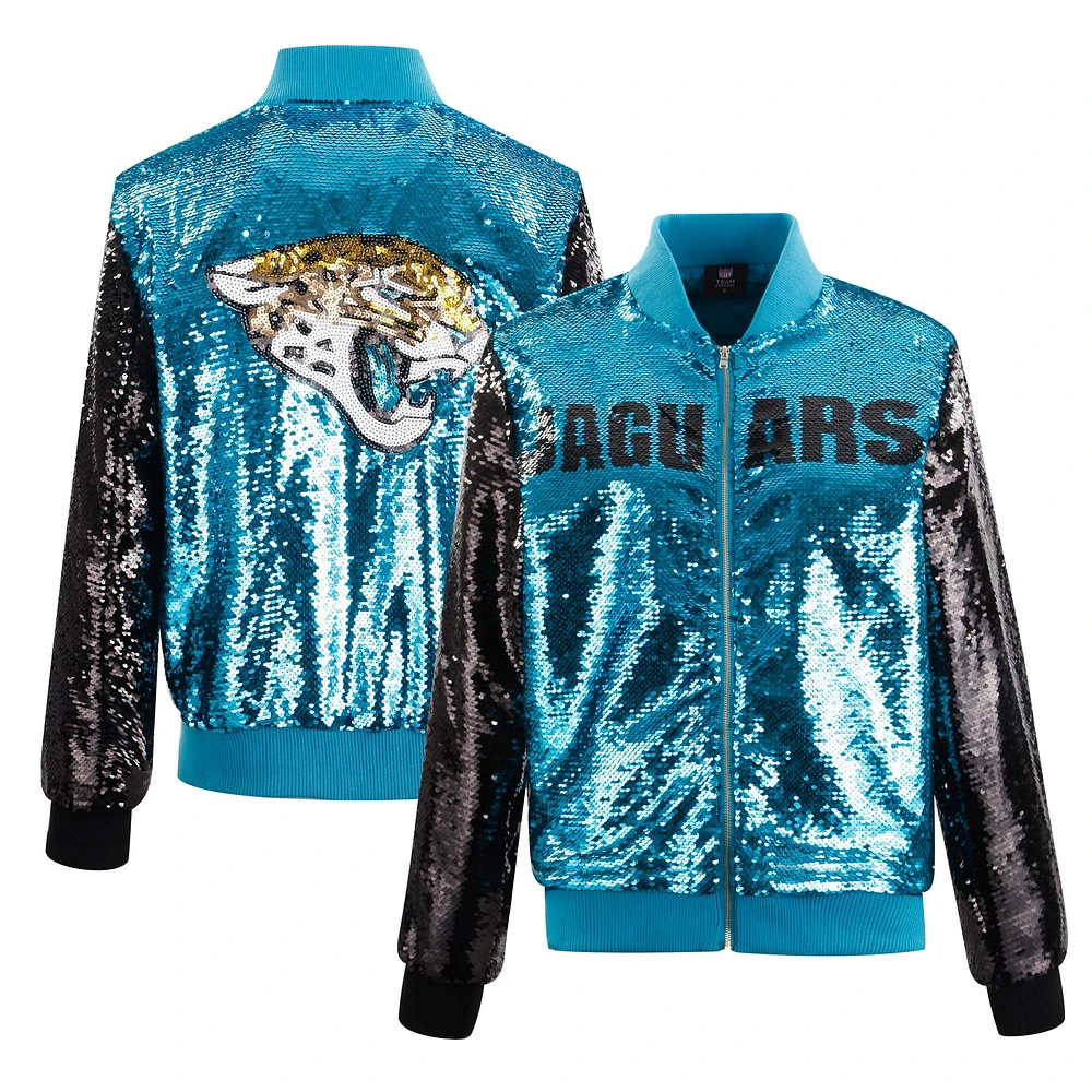 Women's Cuce Teal/Black Jacksonville Jaguars Two-Tone Team Colored Full-Zip Sequin Jacket