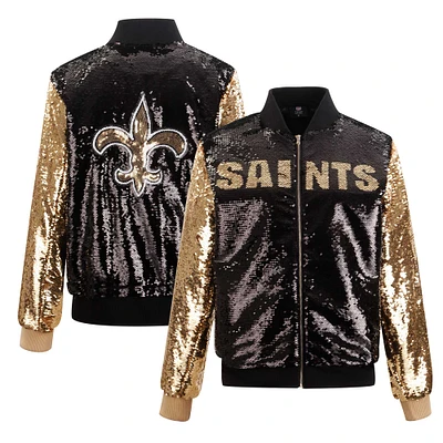 Women's Cuce Black New Orleans Saints Two-Tone Team Colored Full-Zip Sequin Jacket