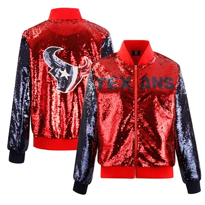 Women's Cuce Red Houston Texans Two-Tone Team Colored Full-Zip Sequin Jacket