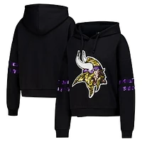 Women's Cuce Black Minnesota Vikings Cropped Sequins Pullover Hoodie