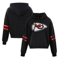 Women's Cuce Black Kansas City Chiefs Cropped Sequins Pullover Hoodie