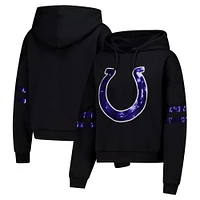 Women's Cuce Black Indianapolis Colts Cropped Sequins Pullover Hoodie