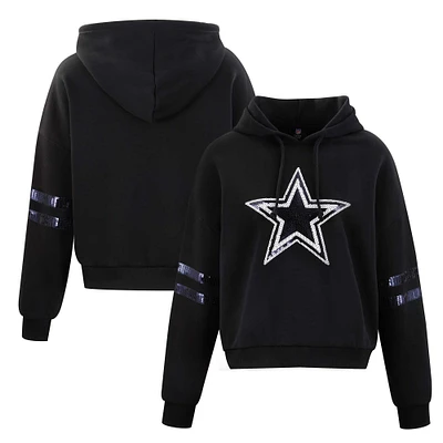 Women's Cuce Black Dallas Cowboys Cropped Sequins Pullover Hoodie