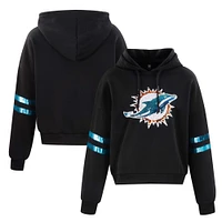 Women's Cuce Black Miami Dolphins Cropped Sequins Pullover Hoodie