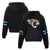 Women's Cuce Black Jacksonville Jaguars Cropped Sequins Pullover Hoodie