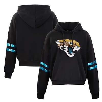 Women's Cuce Black Jacksonville Jaguars Cropped Sequins Pullover Hoodie