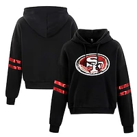 Women's Cuce Black San Francisco 49ers Cropped Sequins Pullover Hoodie