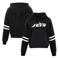 Women's Cuce Black New York Jets Cropped Sequins Pullover Hoodie