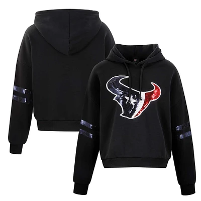 Women's Cuce Black Houston Texans Cropped Sequins Pullover Hoodie