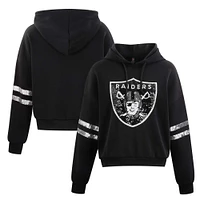 Women's Cuce Black Las Vegas Raiders Cropped Sequins Pullover Hoodie