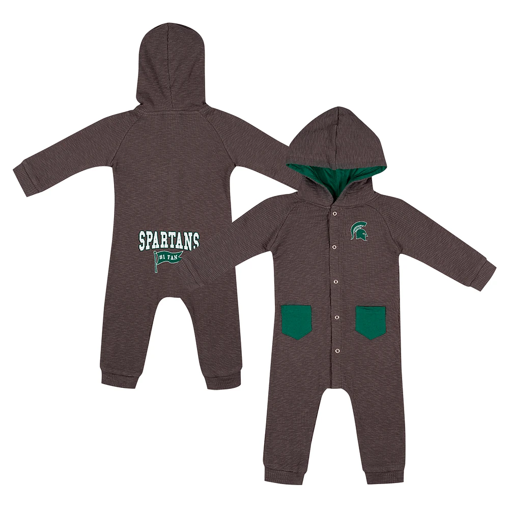Newborn & Infant Colosseum Charcoal Michigan State Spartans Zando-Zan Waffle Full-Snap Hooded Romper