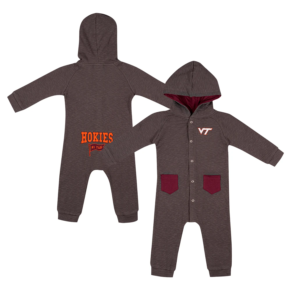 Newborn & Infant Colosseum Charcoal Virginia Tech Hokies Zando-Zan Waffle Full-Snap Hooded Romper