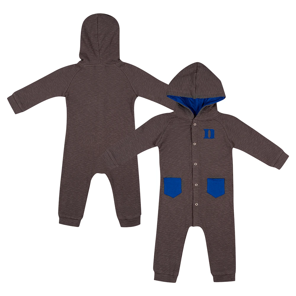 Newborn & Infant Colosseum Charcoal Duke Blue Devils Zando-Zan Waffle Full-Snap Hooded Romper